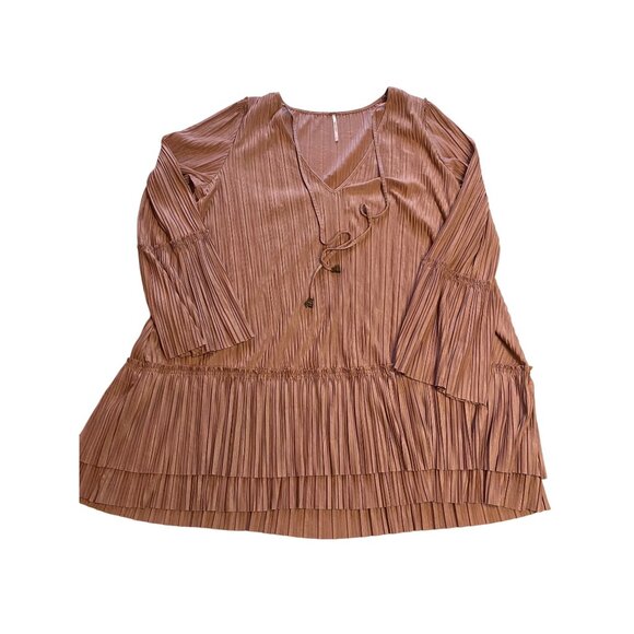 Free People "Cant Help It" Womens S Pullover Mini Dress -dusty pink Boho pleated - Picture 3 of 13